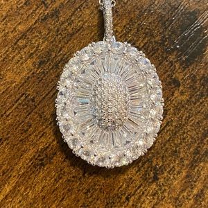 White Cubic Zirconia Rhodium Over Sterling Silver Pendant With Chain